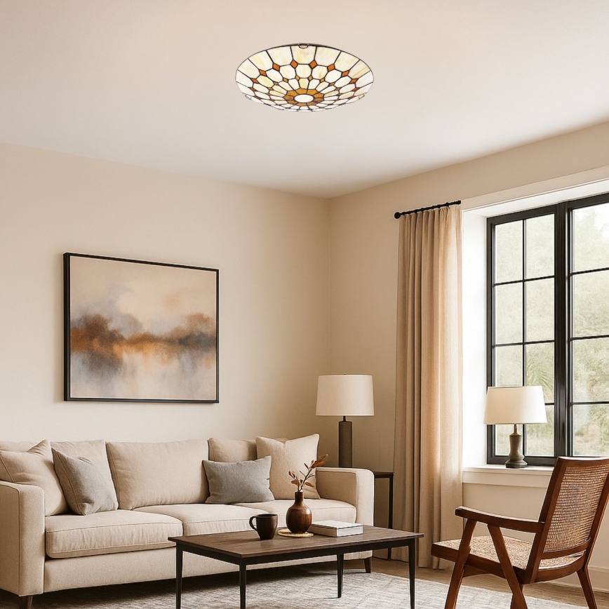 Brilagi - Plafonnier Tiffany en vitrail DORAN 2xE27/60W/230V