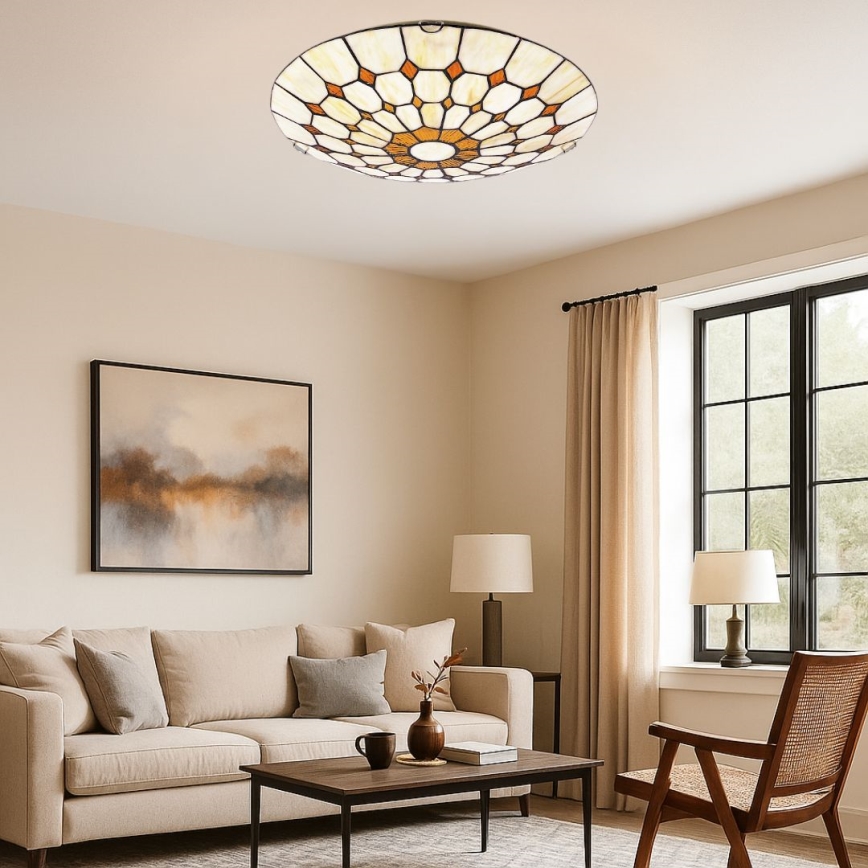 Brilagi - Plafonnier Tiffany en vitrail DORAN 2xE27/60W/230V