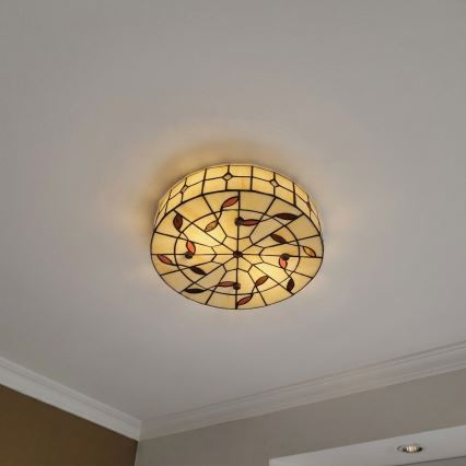 Brilagi - Plafonnier Tiffany en vitrail FOLIA 3xE27/60W/230V Ø 40 cm