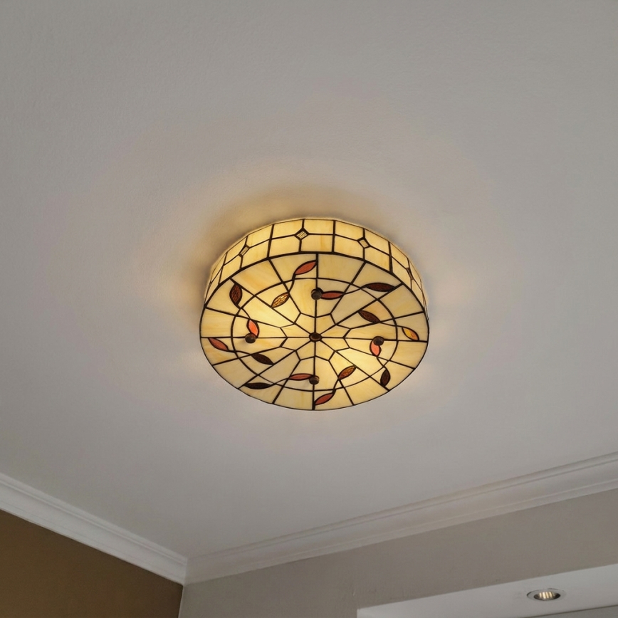 Brilagi - Plafonnier Tiffany en vitrail FOLIA 3xE27/60W/230V Ø 40 cm