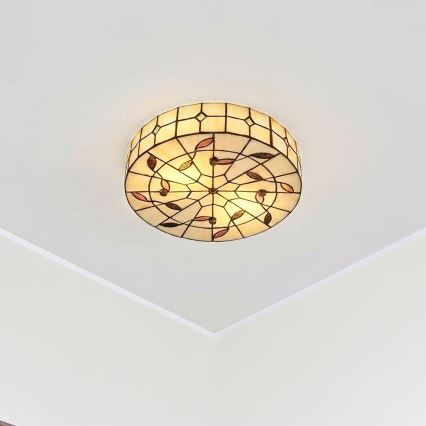 Brilagi - Plafonnier Tiffany en vitrail FOLIA 3xE27/60W/230V Ø 40 cm