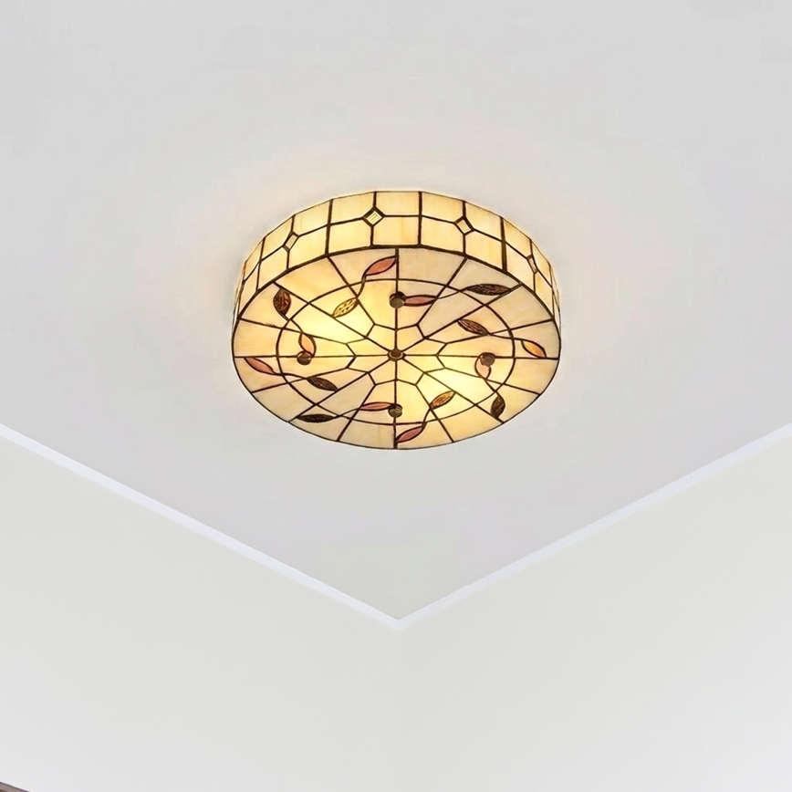 Brilagi - Plafonnier Tiffany en vitrail FOLIA 3xE27/60W/230V Ø 40 cm