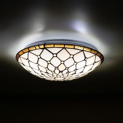 Brilagi - Plafonnier Tiffany en vitrail IVOIRE 2xE27/60W/230V Ø 40 cm