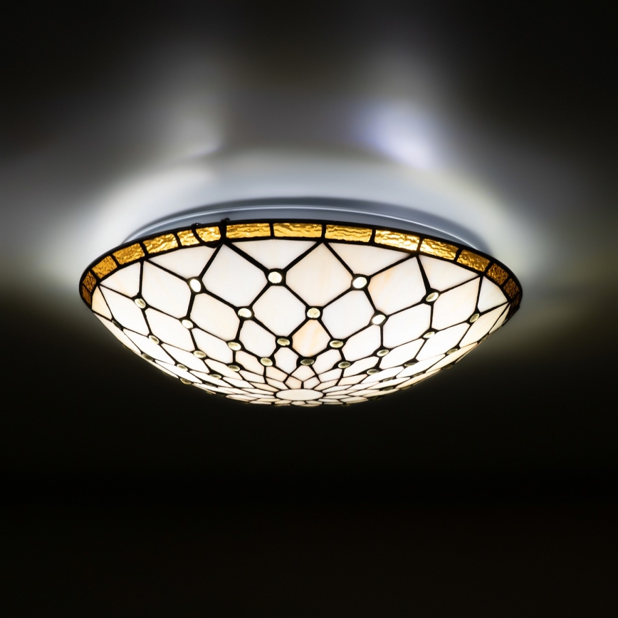 Brilagi - Plafonnier Tiffany en vitrail IVOIRE 2xE27/60W/230V Ø 40 cm