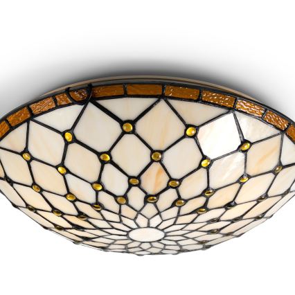 Brilagi - Plafonnier Tiffany en vitrail IVOIRE 2xE27/60W/230V Ø 40 cm