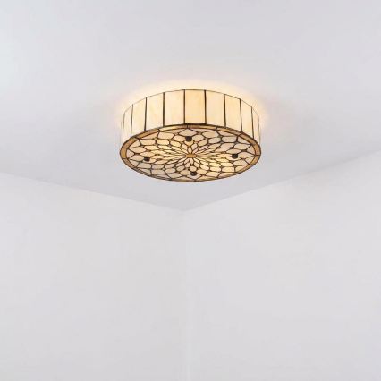 Brilagi - plafonnier Tiffany en vitrail IVOIRE 3xE27/60W/230V Ø 40 cm