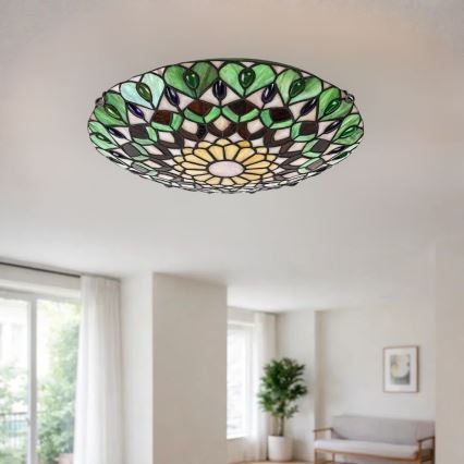 Brilagi - Plafonnier Tiffany en vitrail MARGARET 2xE27/60W/230V Ø 40 cm