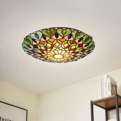Brilagi - Plafonnier Tiffany en vitrail MARGARET 2xE27/60W/230V Ø 40 cm