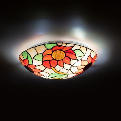 Brilagi - Plafonnier Tiffany en vitrail SUNFLOWER, 2xE27/60W/230V, Ø 40 cm