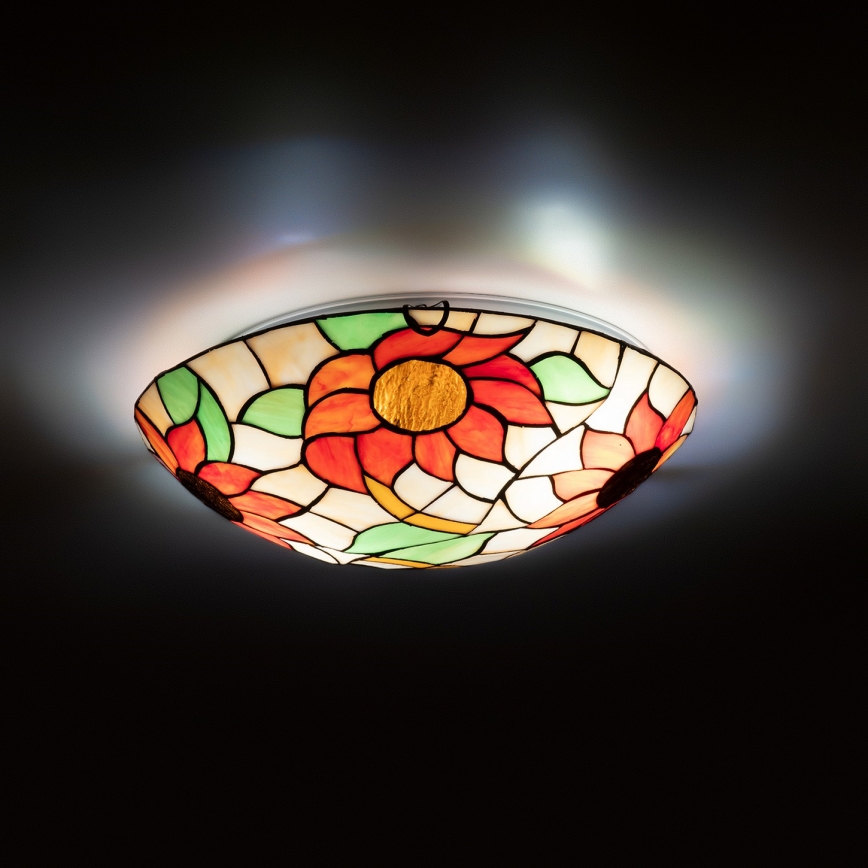 Brilagi - Plafonnier Tiffany en vitrail SUNFLOWER, 2xE27/60W/230V, Ø 40 cm