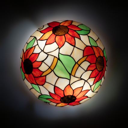 Brilagi - Plafonnier Tiffany en vitrail SUNFLOWER, 2xE27/60W/230V, Ø 40 cm
