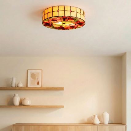 Brilagi - Plafonnier Tiffany en vitrail SUNFLOWER 3xE27/60 W/230 V Ø 40 cm