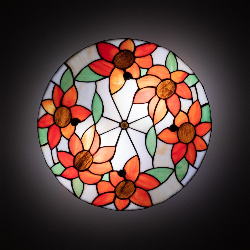 Brilagi - Plafonnier Tiffany en vitrail SUNFLOWER 3xE27/60 W/230 V Ø 40 cm