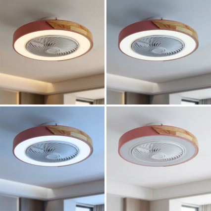 Brilagi - Plafonnier LED dimmable avec ventilateur LED/38W/230V 3000-6500K 3000-6500K Ø 50 cm rose/chêne + télécommande