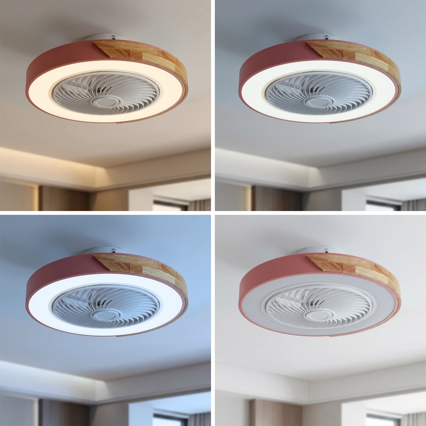Brilagi - Plafonnier LED dimmable avec ventilateur LED/38W/230V 3000-6500K 3000-6500K Ø 50 cm rose/chêne + télécommande