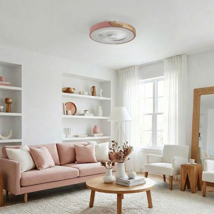 Brilagi - Plafonnier LED dimmable avec ventilateur LED/38W/230V 3000-6500K 3000-6500K Ø 50 cm rose/chêne + télécommande