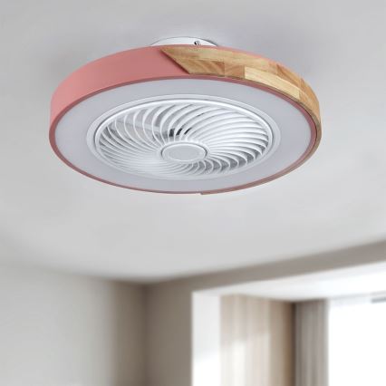 Brilagi - Plafonnier LED dimmable avec ventilateur LED/38W/230V 3000-6500K 3000-6500K Ø 50 cm rose/chêne + télécommande