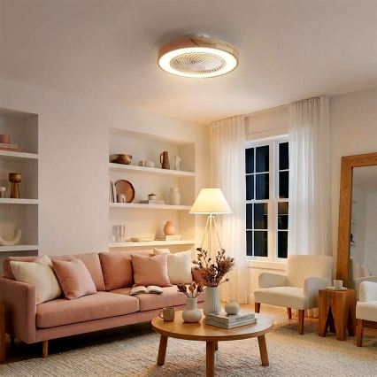 Brilagi - Plafonnier LED dimmable avec ventilateur LED/38W/230V 3000-6500K 3000-6500K Ø 50 cm rose/chêne + télécommande
