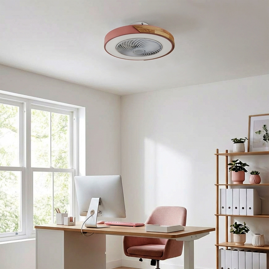 Brilagi - Plafonnier LED dimmable avec ventilateur LED/38W/230V 3000-6500K 3000-6500K Ø 50 cm rose/chêne + télécommande