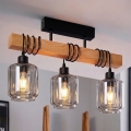 Brilagi - Plafonnier WOOD GLASS 3xE27/60W/230V pin/noir/beige fumé