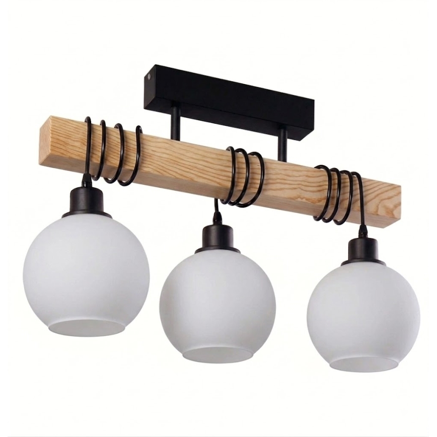 Brilagi - Plafonnier WOOD GLASS 3xE27/60W/230V pin/noir/blanc