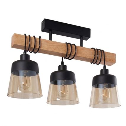Brilagi - Plafonnier WOOD GLASS 3xE27/60W/230V pin/noir/brun fumé
