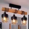 Brilagi - Plafonnier WOOD GLASS 3xE27/60W/230V pin/noir/brun fumé