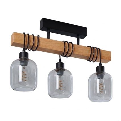 Brilagi - Plafonnier WOOD GLASS 3xE27/60W/230V pin/noir/gris fumé