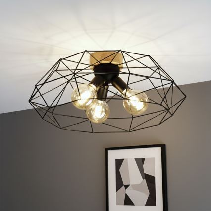 Brilagi - Plafonnier WOODY BASKET 3xE27/60W/230V Ø 60 cm chêne