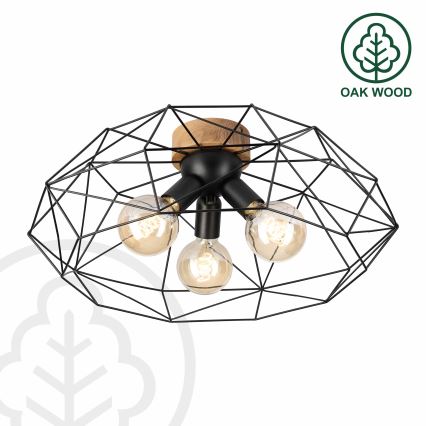 Brilagi - Plafonnier WOODY BASKET 3xE27/60W/230V Ø 60 cm chêne