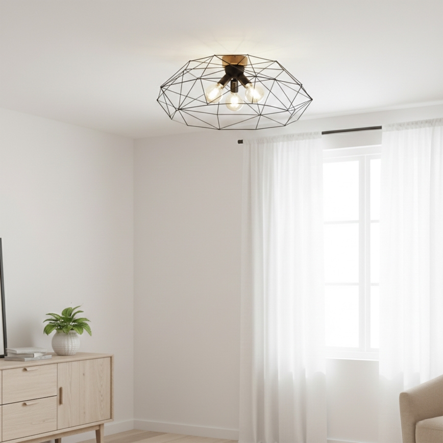 Brilagi - Plafonnier WOODY BASKET 3xE27/60W/230V Ø 80 cm chêne