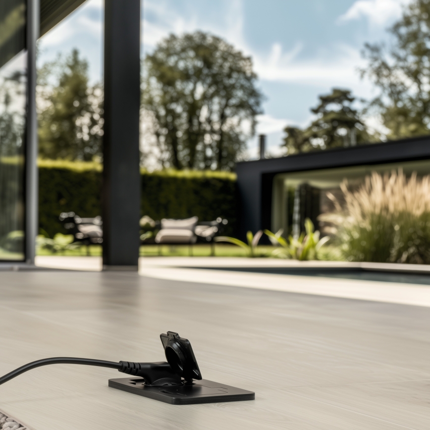 Brilagi - Prise double encastrée au sol d'extérieur IP55 noire rectangulaire