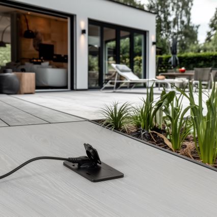 Brilagi - Prise double encastrée au sol d'extérieur IP55 noire rectangulaire