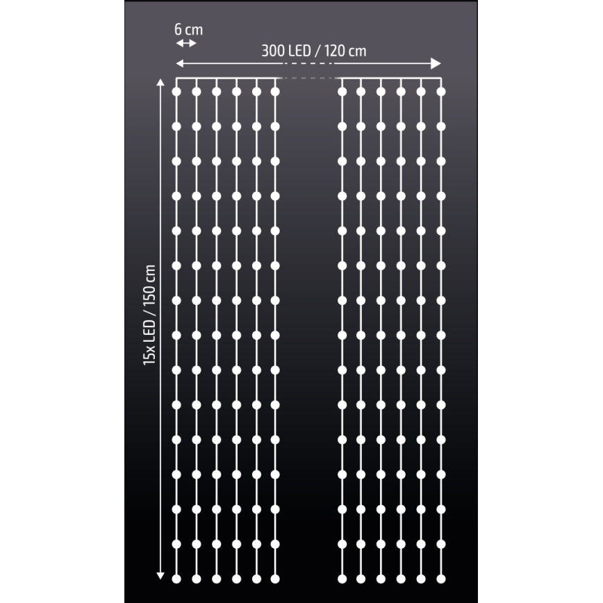 Brilagi - Rideau de Noël LED 300xLED/8 fonctions/3xAA/USB 1,2m blanc froid
