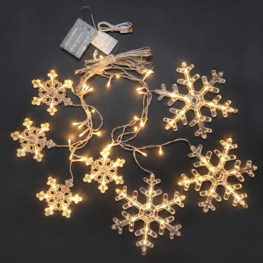 BRILAGI - rideau LED de Noël 77xLED/3xAA/USB 3,8m flocons blanc chaud