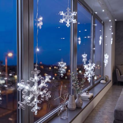 BRILAGI - Rideau lumineux LED de Noël 77xLED/3xAA/USB, 3,8 m, motifs flocons, blanc froid