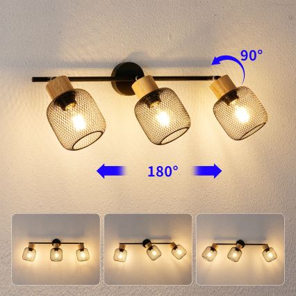 Brilagi - Spot BASKLITE 3xE27/15W/230V bois/noir