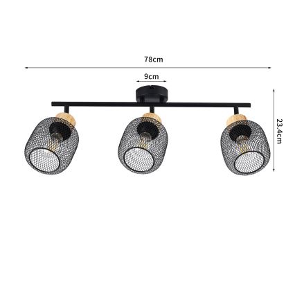 Brilagi - Spot BASKLITE 3xE27/15W/230V bois/noir