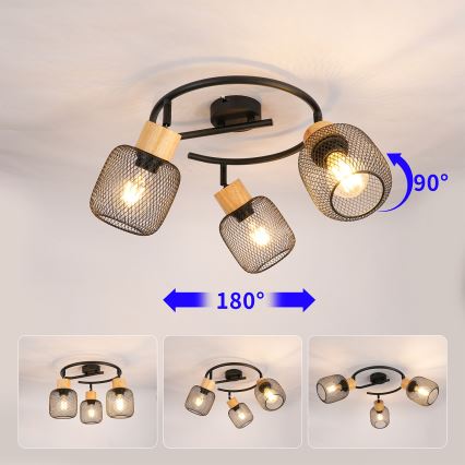 Brilagi - Spot BASKLITE 3xE27/15W/230V bois/noir