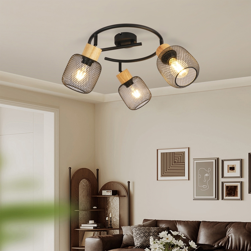 Brilagi - Spot BASKLITE 3xE27/15W/230V bois/noir