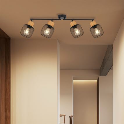 Brilagi - Spot BASKLITE 4xE27/15W/230V bois d'hévéa/noir