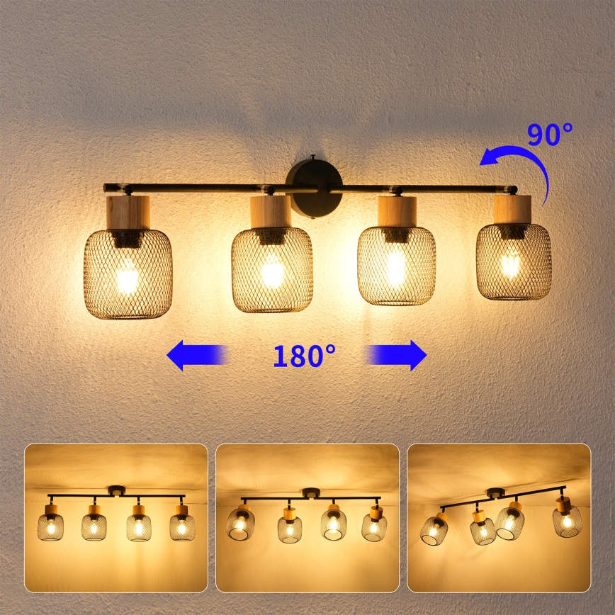 Brilagi - Spot BASKLITE 4xE27/15W/230V bois d'hévéa/noir