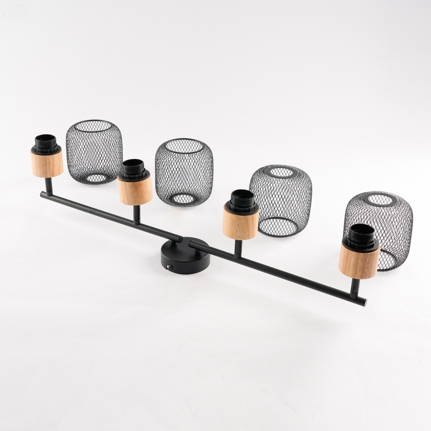 Brilagi - Spot BASKLITE 4xE27/15W/230V bois d'hévéa/noir