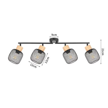 Brilagi - Spot BASKLITE 4xE27/15W/230V bois d'hévéa/noir