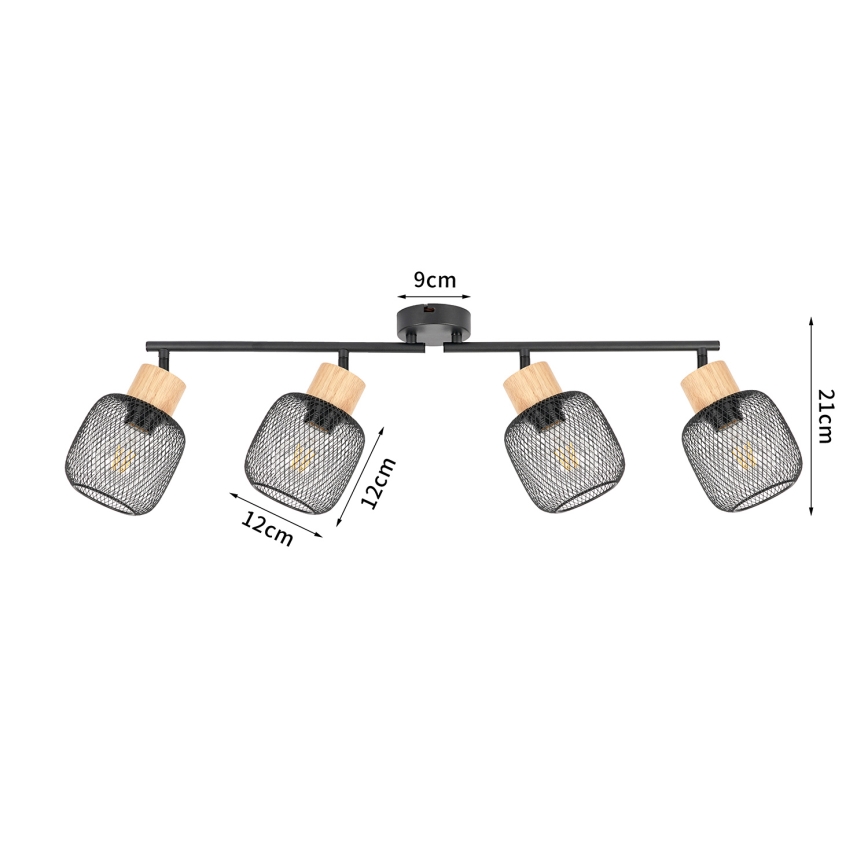 Brilagi - Spot BASKLITE 4xE27/15W/230V bois d'hévéa/noir