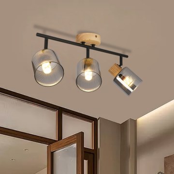 Brilagi - Spot d'éclairage HYGGE 3xE14/15W/230V hévéa/fumé