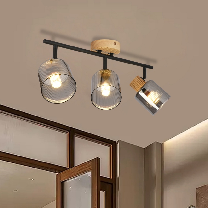 Brilagi - Spot d'éclairage HYGGE 3xE14/15W/230V hévéa/fumé