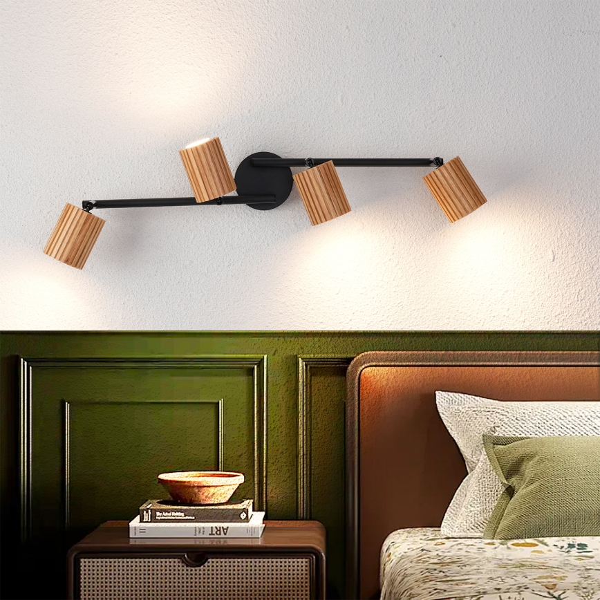 Brilagi - Spot d'éclairage MODERN WOOD 4xGU10/8W/230V bois d'hévéa/noir