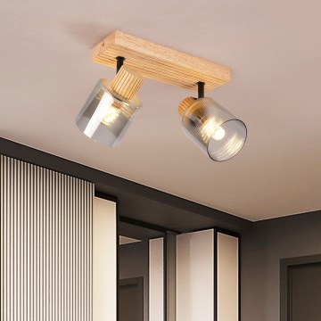 Brilagi - Spot HYGGE 2xE14/15W/230V hévéa/verre fumé