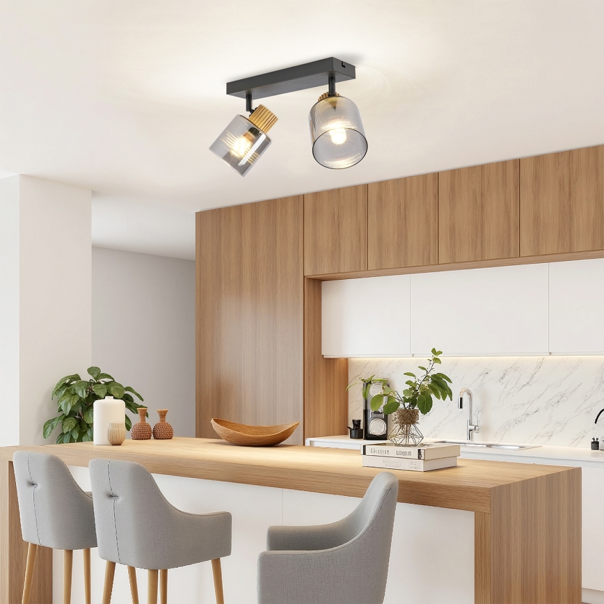 Brilagi - Spot HYGGE 2xE14/15W/230V noir/verre fumé